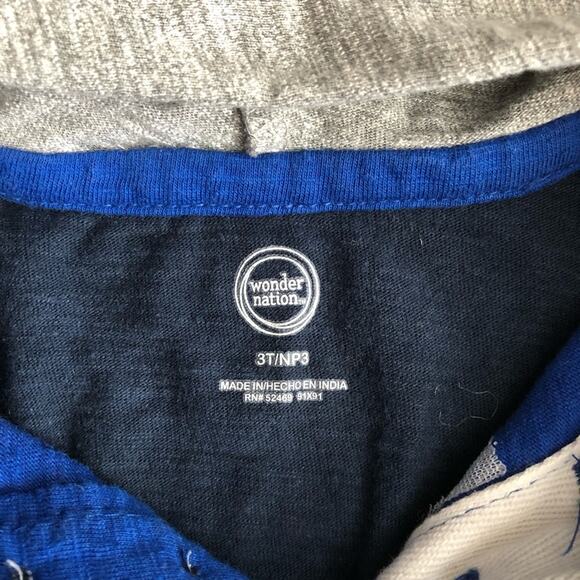 WONDER NATION Hooded Color Blocked Long Sleeve Blue Shirt Toddler Boy’s 3T - Picture 2 of 7